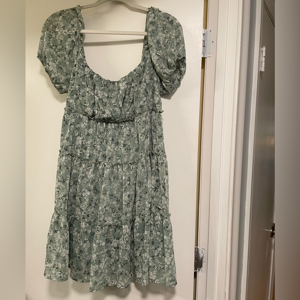 Trixxi Green Floral Tiered Ruched Dress XL